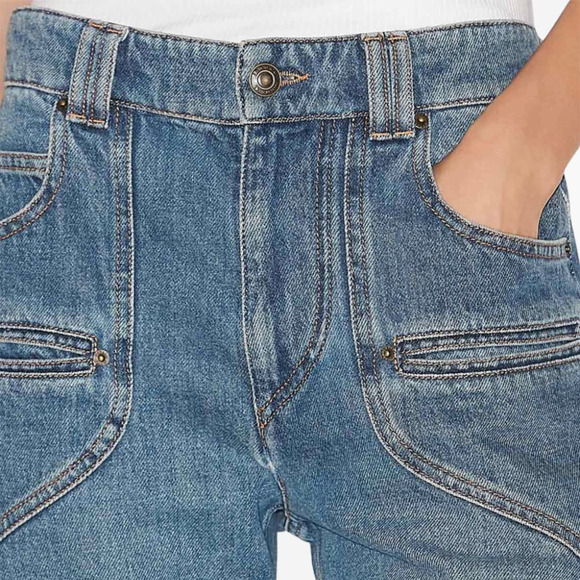 $695 ISABEL MARANT BETIANE JEANS size 40 Wide Leg Zip Fly Unique Stitching Logo - Picture 3 of 11